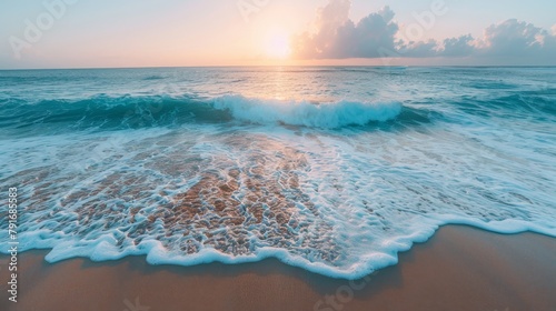 Serene Beach Sunrise with Beautiful Ocean Gradient photo