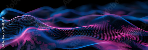 Abstract background with glowing particles. A futuristic wave of glowing particles. Big data visualization. © K2Kstock