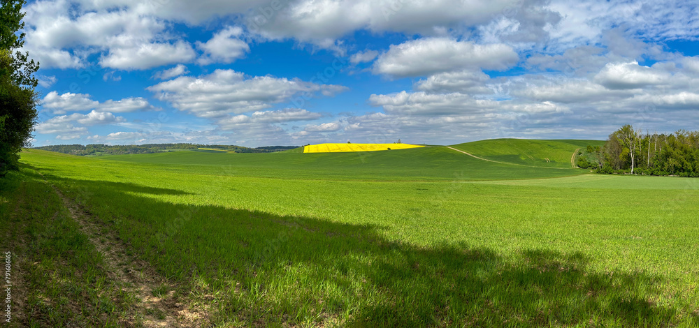 Amazing colorful panorama of spring rural countryside