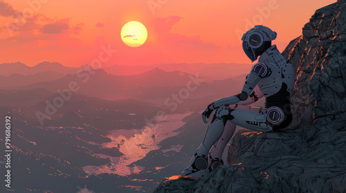 Person Sitting on Top of a Mountain With a Skateboard photo