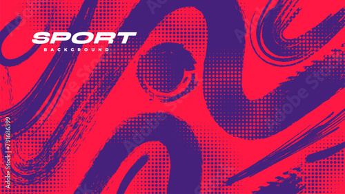 Abstract Sports Background with Red and Purple Brush Texture and Halftone Effect. Retro Grunge Background for Banner or Poster Design