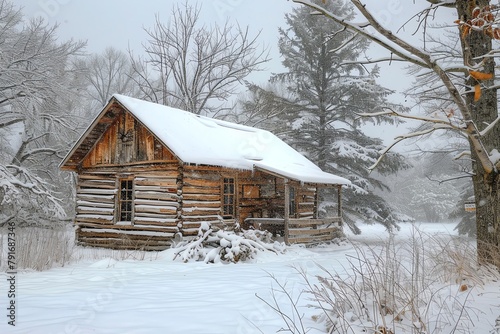 Rustic Cabin in Snowy Landscape © nateetorn