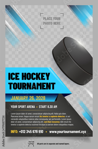 Ice hockey tournament poster template with puck © Jaroslav Machacek