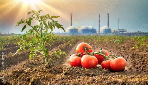 vegetables in a garden Tomatoes, cherry tomatoes in environments and lands polluted by fertilizers. and from the industrial factories nearby #791687990