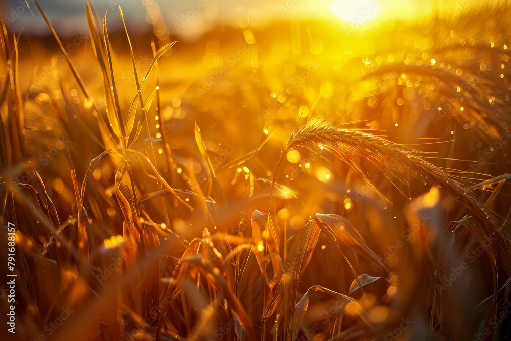 Naklejka premium Golden wheat field at sunset