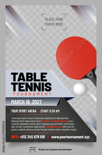 Table tennis tournament poster template with racket and ball