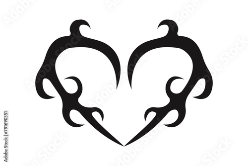 Neo tribal heart y2k aesthetic tattoo gothic cover, fire or wings abstract silhouette isolated on background. Divider, border, cyber body ornament, neotribal web goth decoration