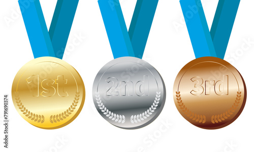 Sports Medal, Gold Silver and Bronze winner award vector on a transparent background