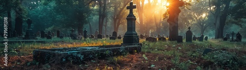 A graveyard with a mysterious, unmarked grave that sparks curiosity photo