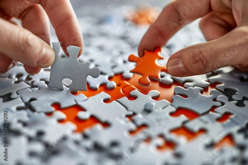 A person is putting a puzzle piece into a puzzle