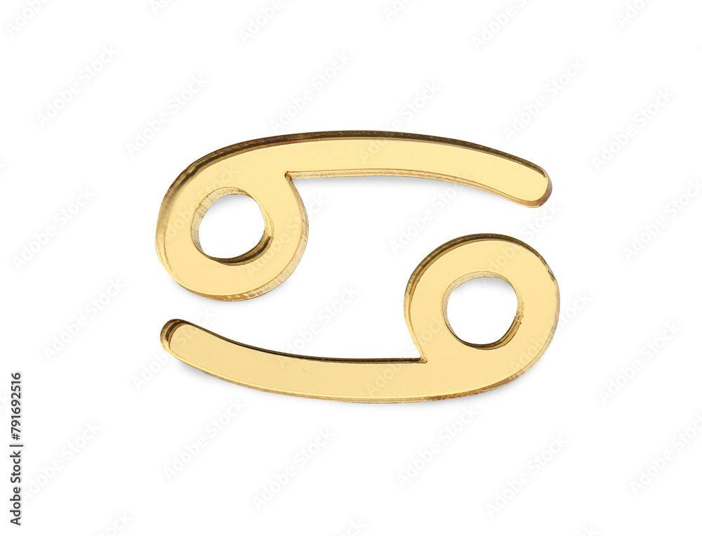 Zodiac sign. Golden Cancer symbol isolated on white, top view Zodiac sign. Golden Cancer symbol isolated on white, top view
