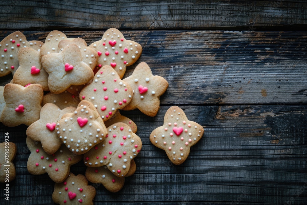 A pile of cookies with pink and white sprinkles, perfect for bakery or dessert concept A pile of cookies with pink and white sprinkles, perfect for bakery or dessert concept