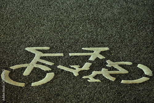 Close-up of white bicycle sign on the road. Bikeway symbol, bike lane sign.