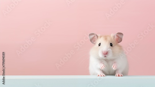 Hamster on pink background, one animal fur animal ear portrait mouse photo
