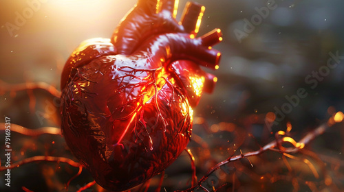 Human heart with clogged arteries. 3d illustration. photo