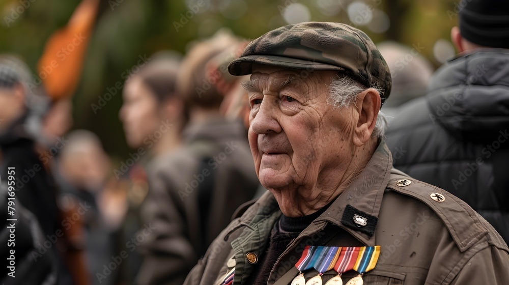 Retired Military Veteran Sharing Wartime Experiences at Remembrance Ceremony Retired Military Veteran Sharing Wartime Experiences at Remembrance Ceremony
