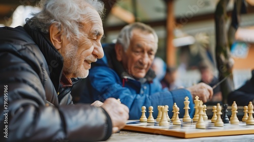 Elderly Friends Enjoying Chess Game at Community Center