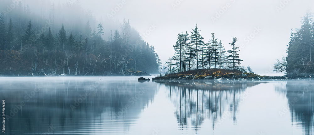 ethereal landscape, clear water, impressive nature scenery, mysterious light, misty, beautiful colors, Cinematic,  Deep relaxation