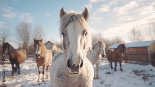 A Curious white horse closeup shot - Animals Rights