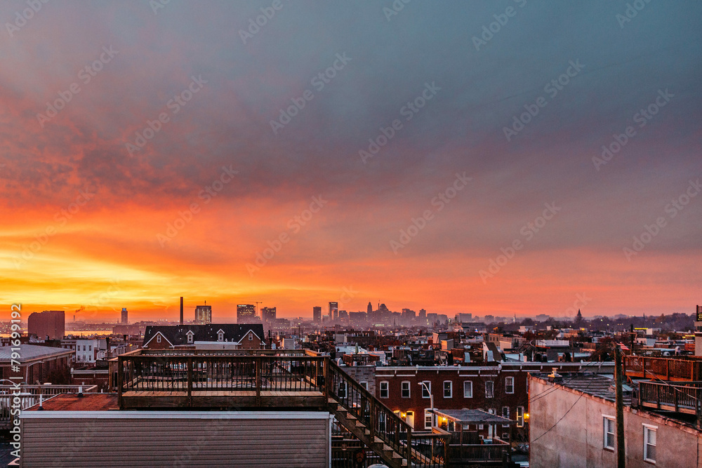 Baltimore skyline sunset