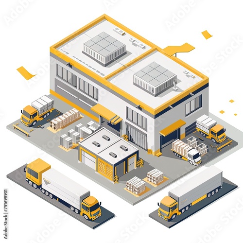 Modern Distribution Hub: Isometric View with Expressive Design,Innovative Logistics Hub: Isometric Perspective with Soft Rounded Features