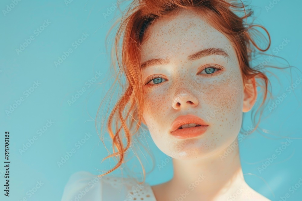 Close up of a woman with freckles, suitable for beauty or skincare concepts