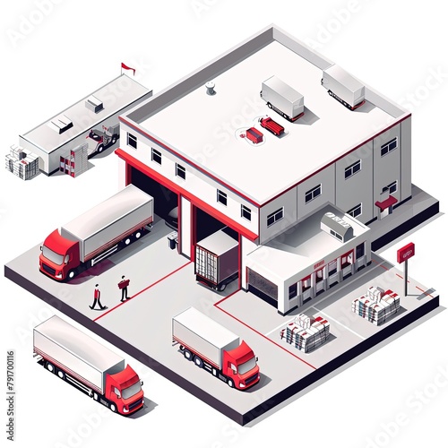 Modern Distribution Hub: Isometric View with Expressive Design,Innovative Logistics Hub: Isometric Perspective with Soft Rounded Features