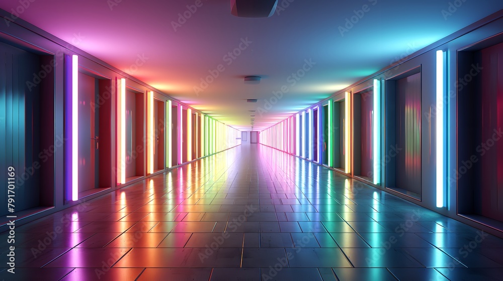 Color Lights Glow on a Bright Hallway (8K Photo)
