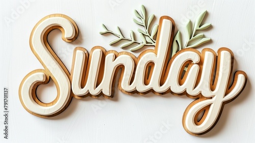 Sunday Typography Sign Over a White Background - Minimalist Design, Weekday Representation, Rest Concept - Stationery, Wellness. photo