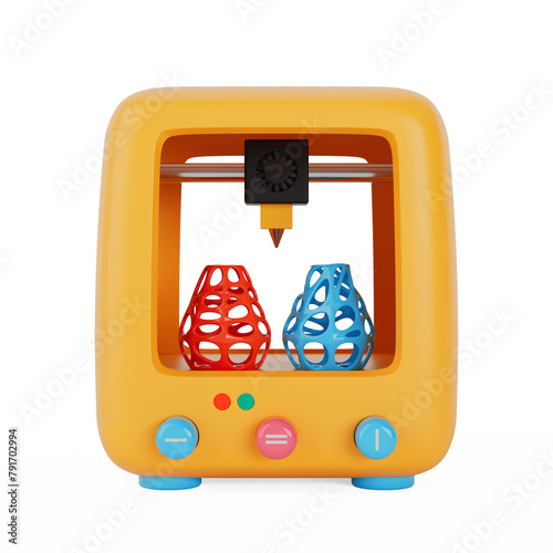 Yellow Abstract Cartoon Toy 3d Printer Icon. 3d Rendering