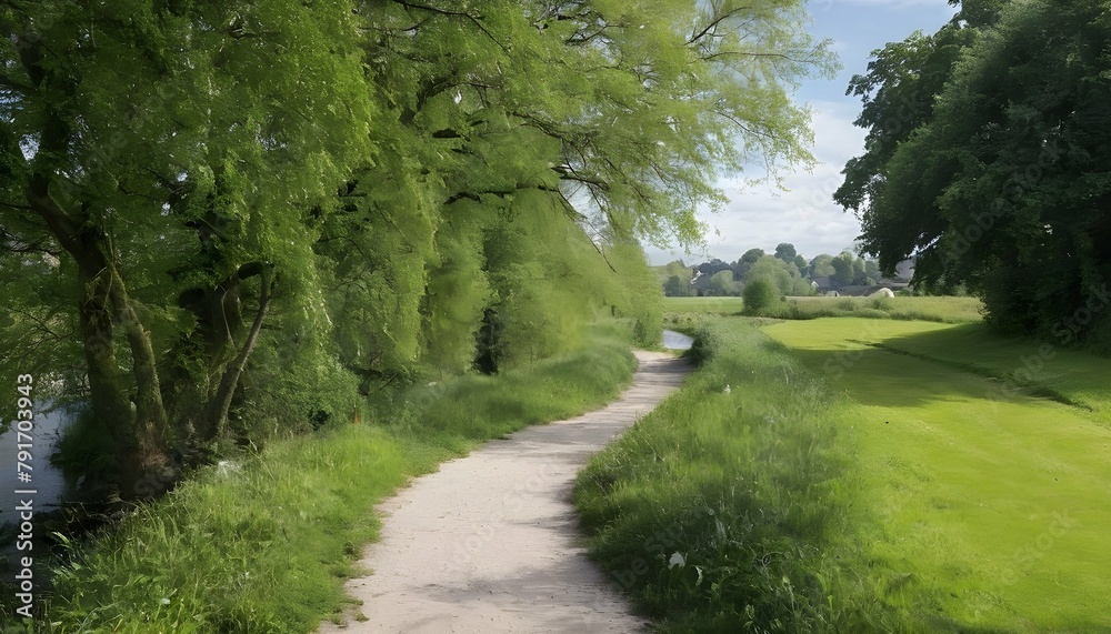 A riverside path winding through a picturesque cou