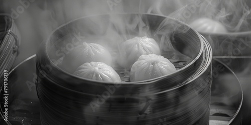 A pot filled with dumplings steaming on a stove. Ideal for food and cooking concepts