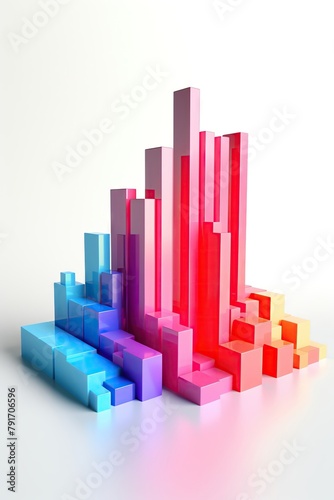 3D graph showing business growth  colorful bars isolated against a white backdrop  emphasizing data visualization.