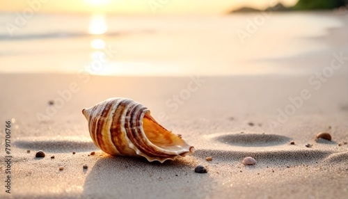 A triton shell on the beach on Derawan Island.; Derawan Island, Borneo, Indonesia photo