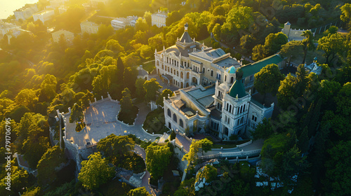Alupka. Crimea. Vorontsov Palace in the light of the background photo