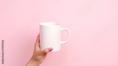 a hand holding a white mug