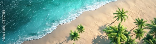 beach with palm trees and waves tropical island aerial view blue ocean clear water holiday vacation travel paradise