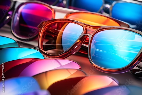 a group of sunglasses on a table