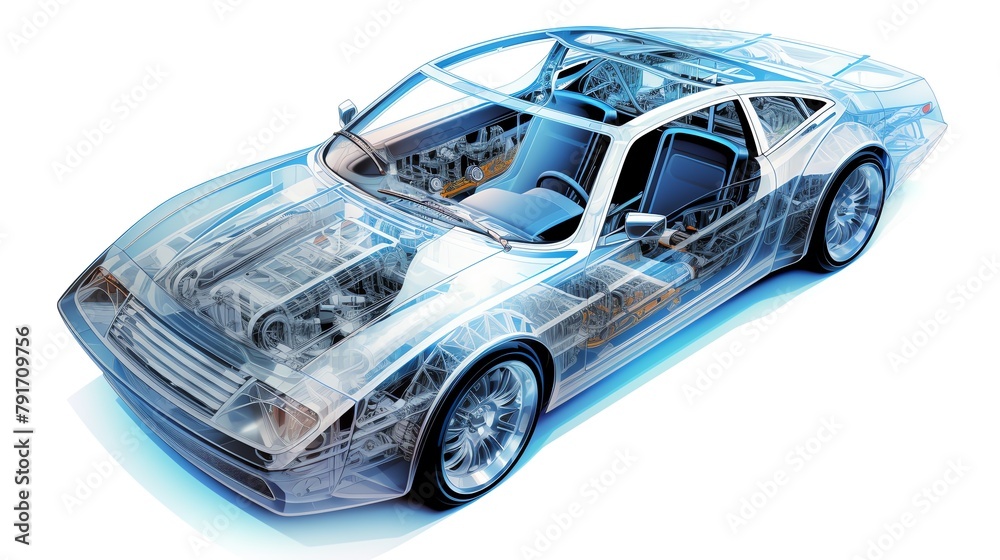 a transparent car with its internal parts a transparent car with its internal parts