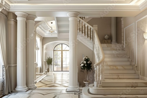 Staircase and column in the interior of the apartment