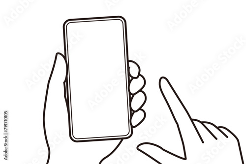 スマートフォン画面を操作する手のイラスト