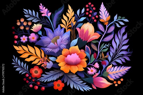 a colorful floral arrangement on a black background