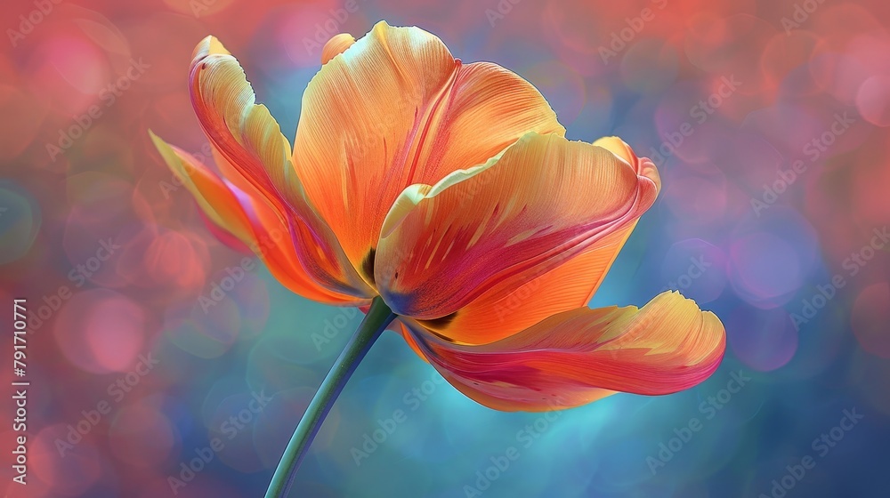 Flowers: A tulip in full bloom, showcasing its graceful curves and vibrant colors Flowers: A tulip in full bloom, showcasing its graceful curves and vibrant colors
