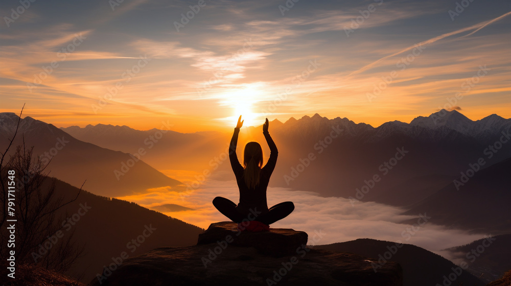 yoga sunset in te montain