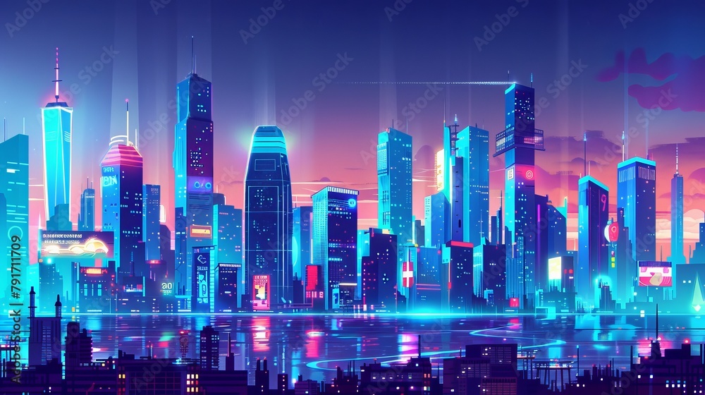 Obraz premium A futuristic cityscape in a playful cartoon style AI generated illustration