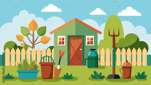 A community garden with a designated tool shed for gardeners to borrow trowels shears and other gardening equipment.