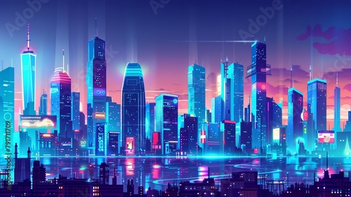 Wallpaper Mural A futuristic cityscape in a playful cartoon style  AI generated illustration Torontodigital.ca