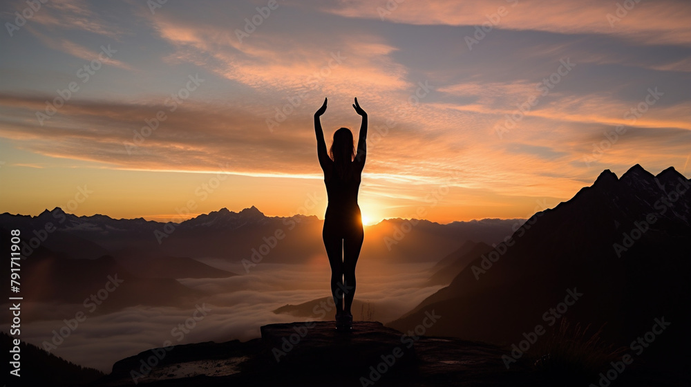 yoga sunset in te montain