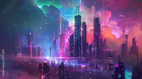 A futuristic cityscape with vibrant colors and sleek designs  AI generated illustration
