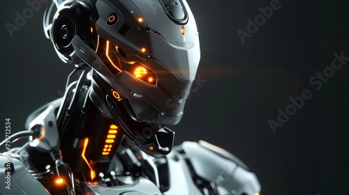 A futuristic robot with glowing eyes and sleek metal limbs AI generated illustration